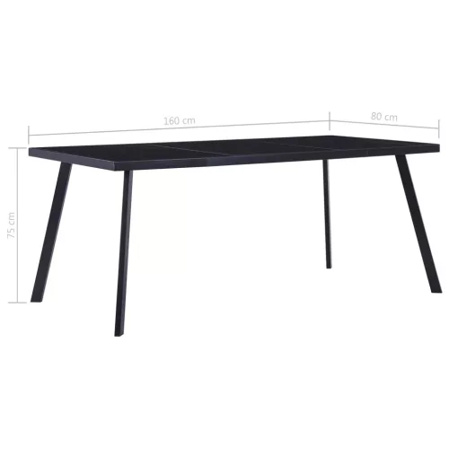 fekete edzett üveg étkezőasztal 160 x 80 x 75 cm