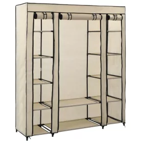   Krémszínű szövet ruhásszekrény tárolórekeszekkel 150x45x176 cm