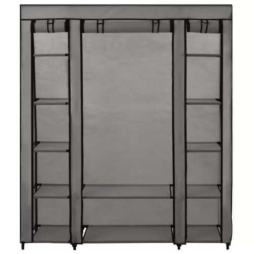 Szürke szövet ruhásszekrény tárolórekeszekkel 150 x 45 x 176 cm