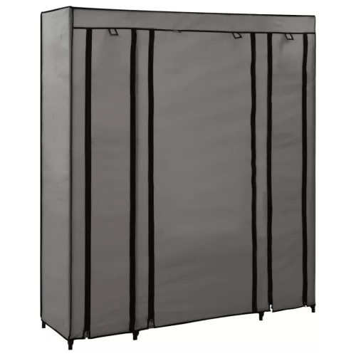Szürke szövet ruhásszekrény tárolórekeszekkel 150 x 45 x 176 cm