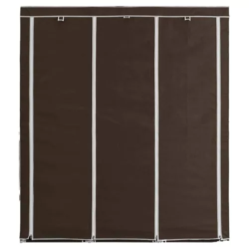 Barna szövet ruhaszekrény rekeszekkel és rudakkal 150x45x175cm