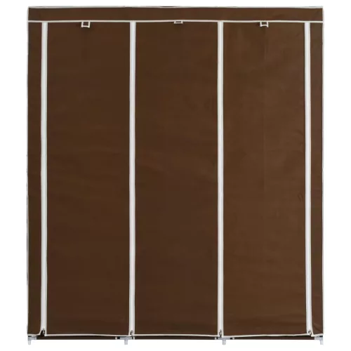 Barna szövet ruhaszekrény rekeszekkel és rudakkal 150x45x175cm