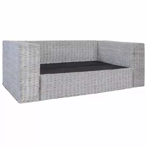2 személyes szürke természetes rattan kanapé párnával