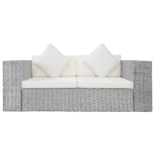 2 személyes szürke természetes rattan kanapé párnával