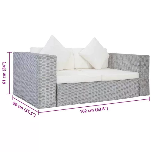 2 személyes szürke természetes rattan kanapé párnával