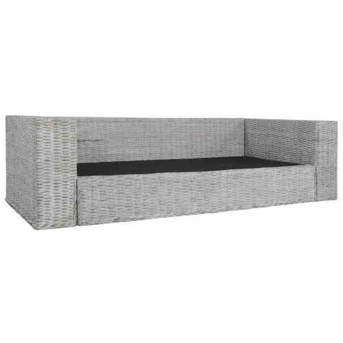 3 személyes szürke természetes rattan kanapé párnával