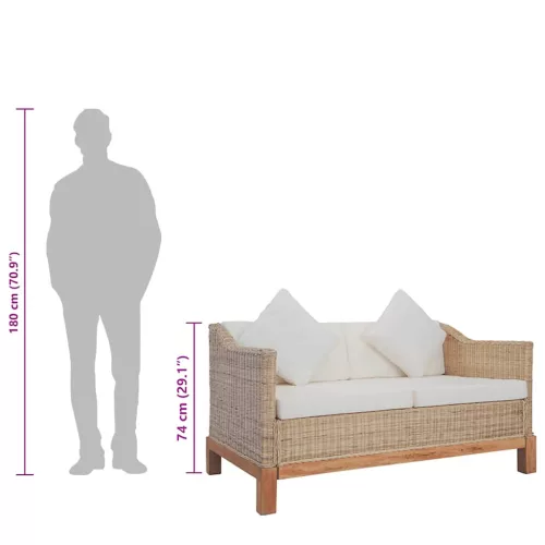 2 személyes természetes rattan kanapé párnával
