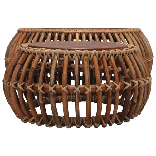 2 db természetes rattan dohányzóasztal