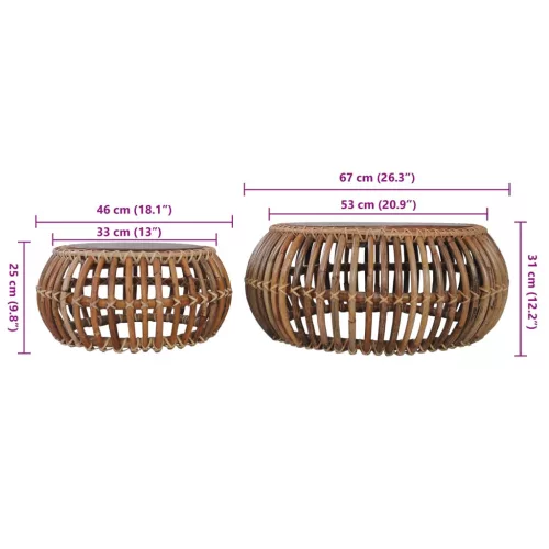 2 db természetes rattan dohányzóasztal