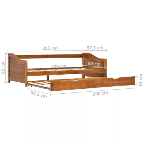 Mézbarna fenyőfa kihúzható kanapéágy keret 90 x 200 cm