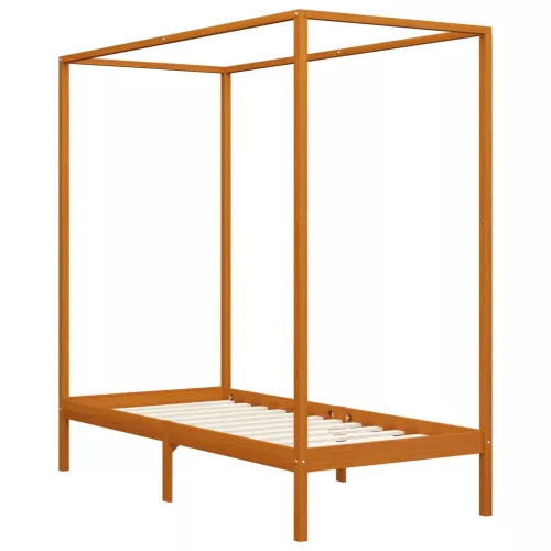 Mézbarna tömör fenyőfa baldachinos ágykeret 90 x 200 cm