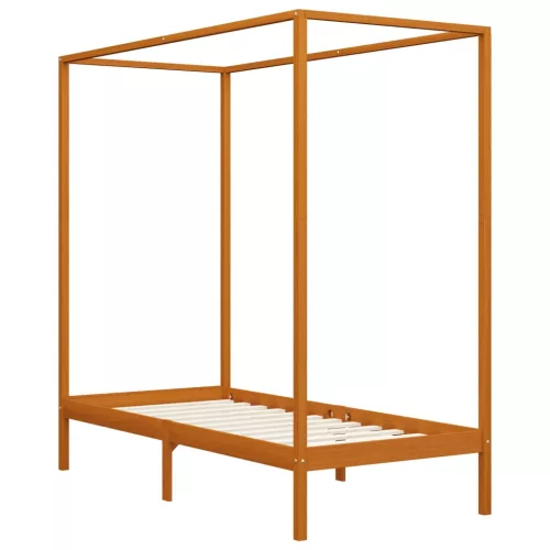 Mézbarna tömör fenyőfa baldachinos ágykeret 100 x 200 cm