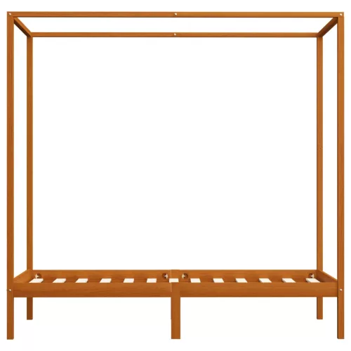 Mézbarna tömör fenyőfa baldachinos ágykeret 100 x 200 cm