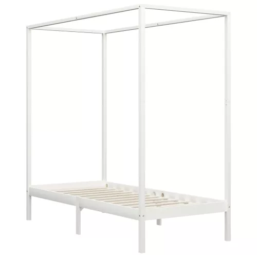 Fehér tömör fenyőfa baldachinos ágykeret 90 x 200 cm