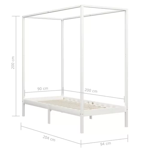 Fehér tömör fenyőfa baldachinos ágykeret 90 x 200 cm