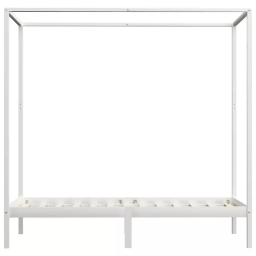 Fehér tömör fenyőfa baldachinos ágykeret 100 x 200 cm