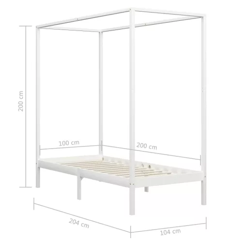 Fehér tömör fenyőfa baldachinos ágykeret 100 x 200 cm