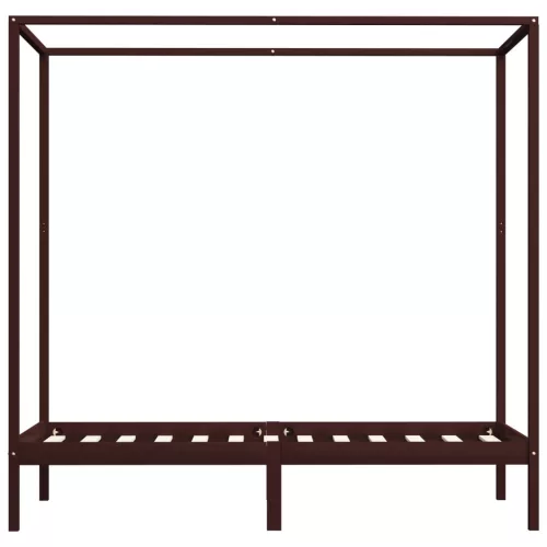 Sötétbarna tömör fenyőfa baldachinos ágykeret 90 x 200 cm