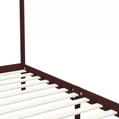 Sötétbarna tömör fenyőfa baldachinos ágykeret 90 x 200 cm