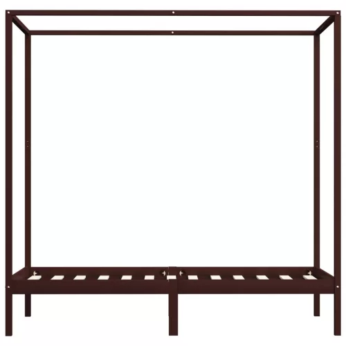 Sötétbarna tömör fenyőfa baldachinos ágykeret 100 x 200 cm
