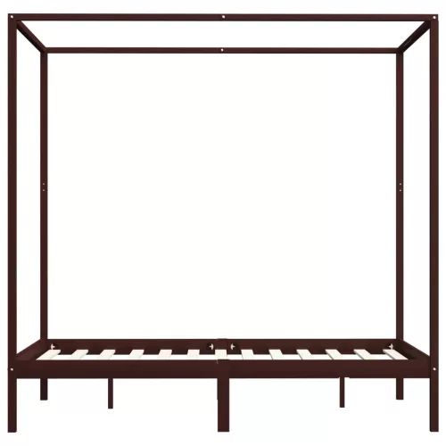 Sötétbarna tömör fenyőfa baldachinos ágykeret 120 x 200 cm