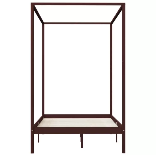 Sötétbarna tömör fenyőfa baldachinos ágykeret 120 x 200 cm