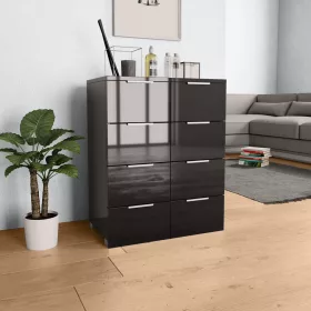   Magasfényű fekete szerelt fa tálalószekrény 60 x 35 x 80 cm