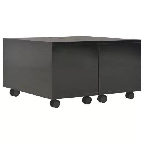 Magasfényű fekete szerelt fa dohányzóasztal 60 x 60 x 35 cm