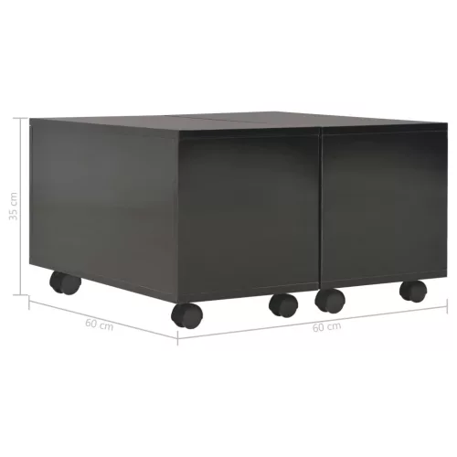 Magasfényű fekete szerelt fa dohányzóasztal 60 x 60 x 35 cm