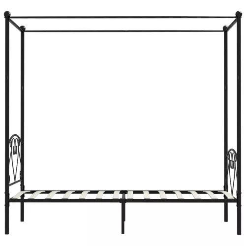 Fekete fém baldachinos ágykeret 90 x 200 cm