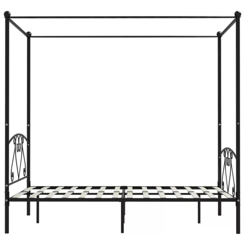 Fekete fém baldachinos ágykeret 140 x 200 cm