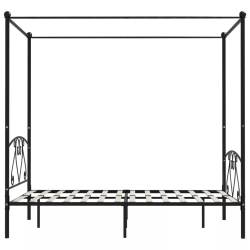 Fekete fém baldachinos ágykeret 160 x 200 cm