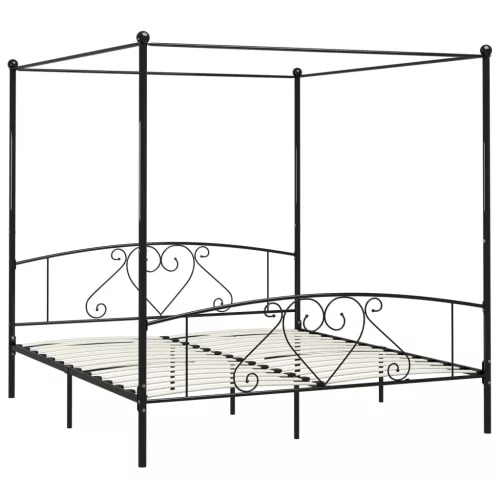 Fekete fém baldachinos ágykeret 200 x 200 cm
