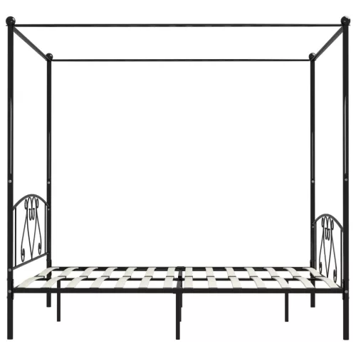 Fekete fém baldachinos ágykeret 200 x 200 cm