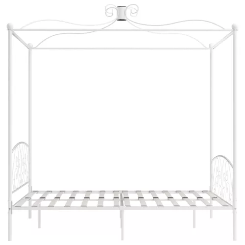 Fehér fém baldachinos ágykeret 160 x 200 cm