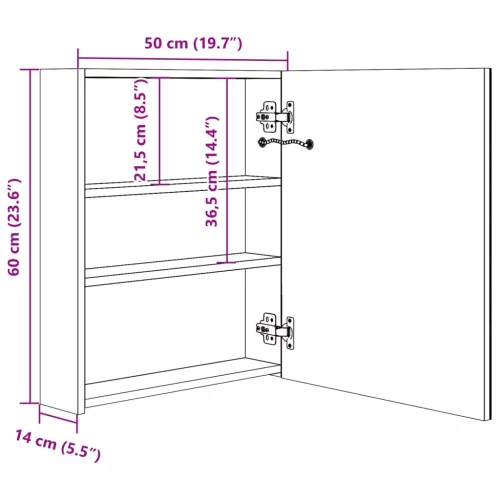 Tükrös fürdőszobaszekrény LED világítással 50 x 13,5 x 60 cm