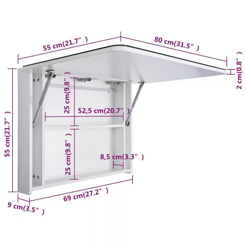 Tükrös fürdőszobaszekrény LED világítással 80 x 9,5 x 55 cm