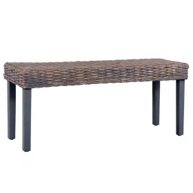   Szürke természetes kubu rattan és tömör mahagóni fa pad 110 cm