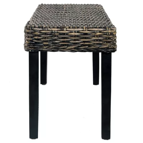 Fekete természetes kubu rattan és tömör mahagóni fa pad 110 cm