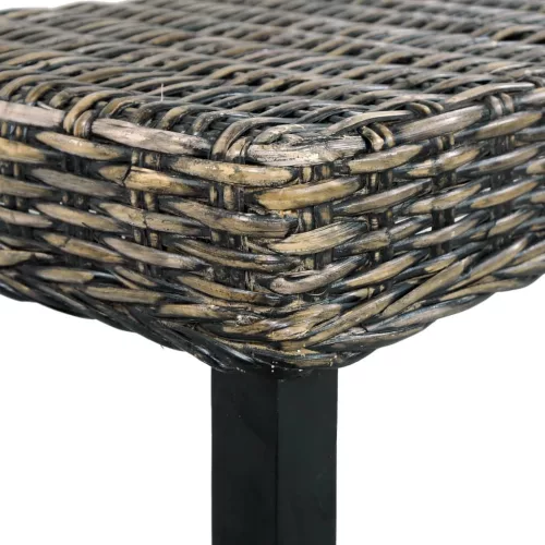 Fekete természetes kubu rattan és tömör mahagóni fa pad 110 cm