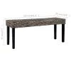 Fekete természetes kubu rattan és tömör mahagóni fa pad 110 cm