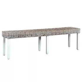   Fehér természetes kubu rattan és tömör mangófa pad 160 cm