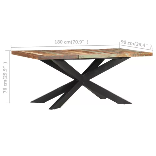 Tömör újrahasznosított fa étkezőasztal 180 x 90 x 76 cm