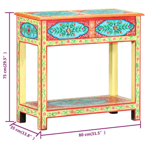 Kézzel festett tömör mangófa tálalóasztal 80 x 35 x 75 cm