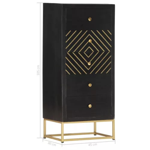 Fekete és aranyszínű tömör mangófa fiókos szekrény 45x30x105 cm