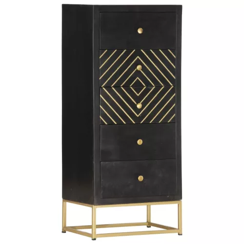 Fekete és aranyszínű tömör mangófa fiókos szekrény 45x30x105 cm