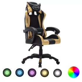   Aranyszínű és fekete műbőr versenyszék RGB LED-világítással
