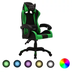   Zöld és fekete műbőr versenyszék RGB LED-világítással