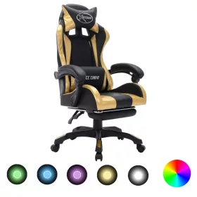   Aranyszínű és fekete műbőr versenyszék RGB LED-világítással