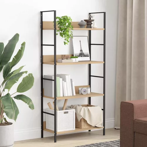 4 szintes tölgyszínű szerelt fa könyvespolc 60x27,6x124,5 cm